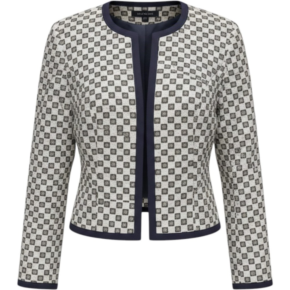 Ben Marc International Geometric Crop Jacket Women Sz 10 Open Front Blazer Chic